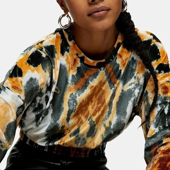 NWT TopShop Long Sleeve Velour Crop Tie Dye Top 8 - Picture 3 of 8